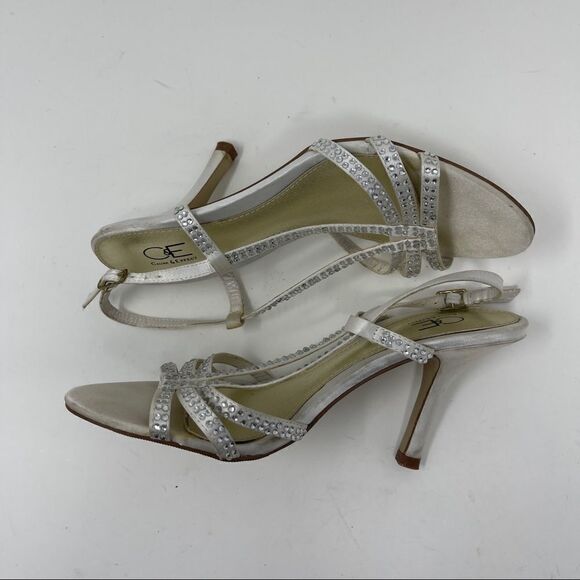 Cause & Effect Sandals Satin Rhinestones Bridal Wedding Strappy Women's 7 - Picture 5 of 10